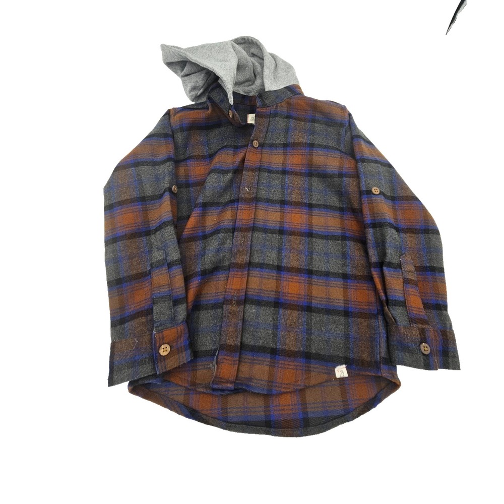 Me‎ & Henry Boys Plaid Flannel Hoodie Shirt Jacket Size 8 Brown Blue